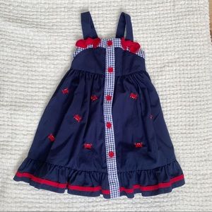 Good lad embroidered crab gingham bow dress navy blue red white nautical sz 4